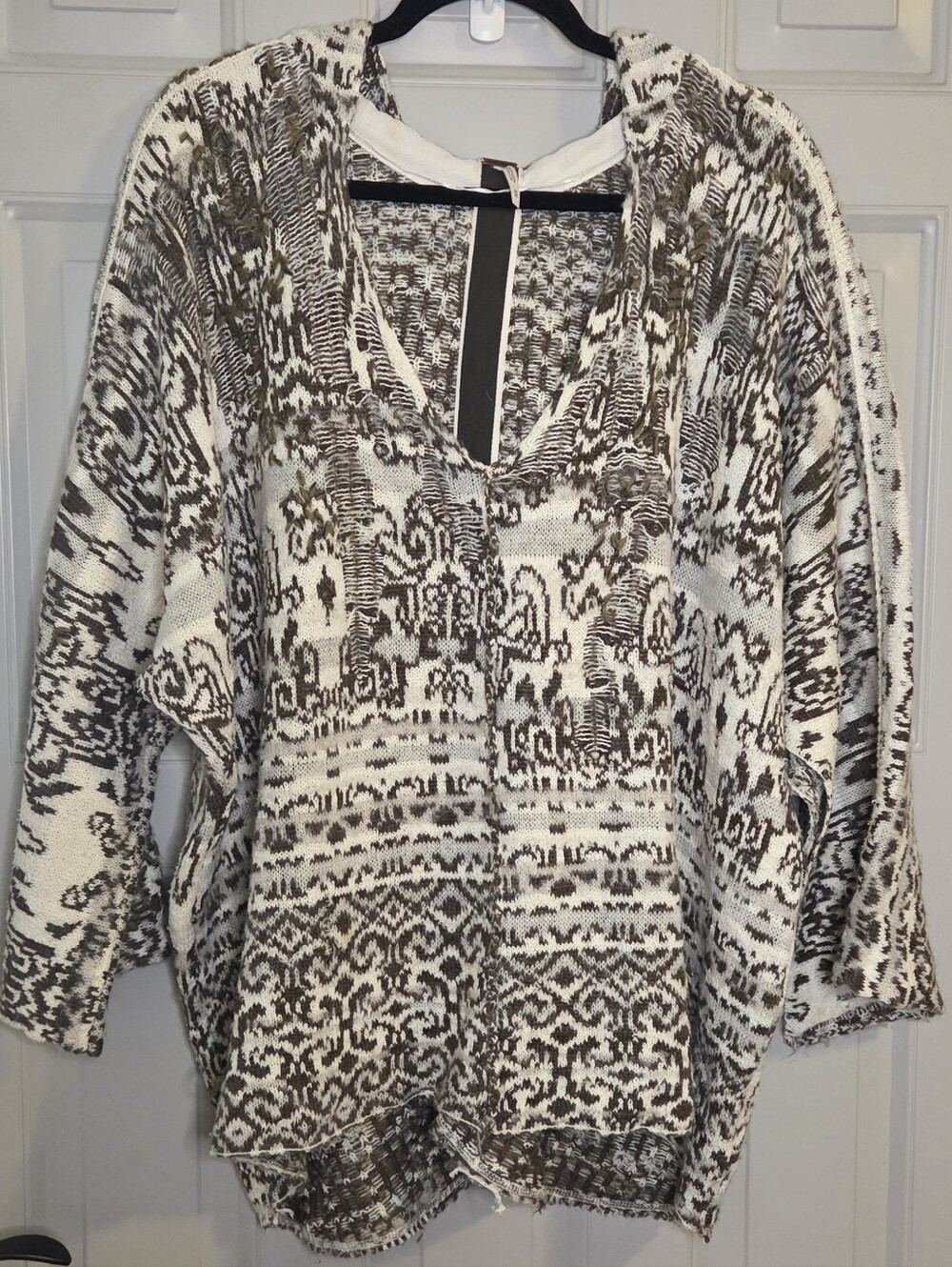 Free People Ivory and Olive Warm Hooded Pullover
